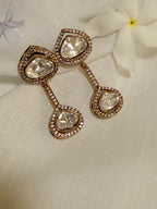 Teardrop Polki Stone Drop Earrings – Available in Rose Gold & Antique Gold Finish - Antique (2)