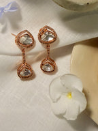 Teardrop Polki Stone Drop Earrings – Available in Rose Gold & Antique Gold Finish - Rose (1)