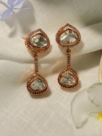 Teardrop Polki Stone Drop Earrings – Available in Rose Gold & Antique Gold Finish - Rose (2)