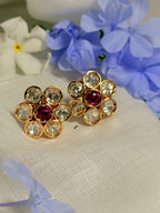 Pushpa Polki Floral Stud Earrings – Rose Gold Finish with Ruby & Classic Polki Options - Ruby (2)