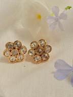 Pushpa Polki Floral Stud Earrings – Rose Gold Finish with Ruby & Classic Polki Options - White (2)