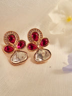 Lotus Petal Polki Stud Earrings – Rose Gold Finish with Colour Stone Options - Ruby (1)
