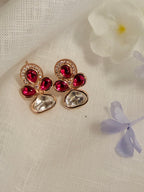 Lotus Petal Polki Stud Earrings – Rose Gold Finish with Colour Stone Options - Ruby (2)