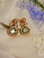 Hridaya Polki Drop Earrings – Rose Gold Finish with Ruby, Emerald & Classic Stone Options - Emerald (1)