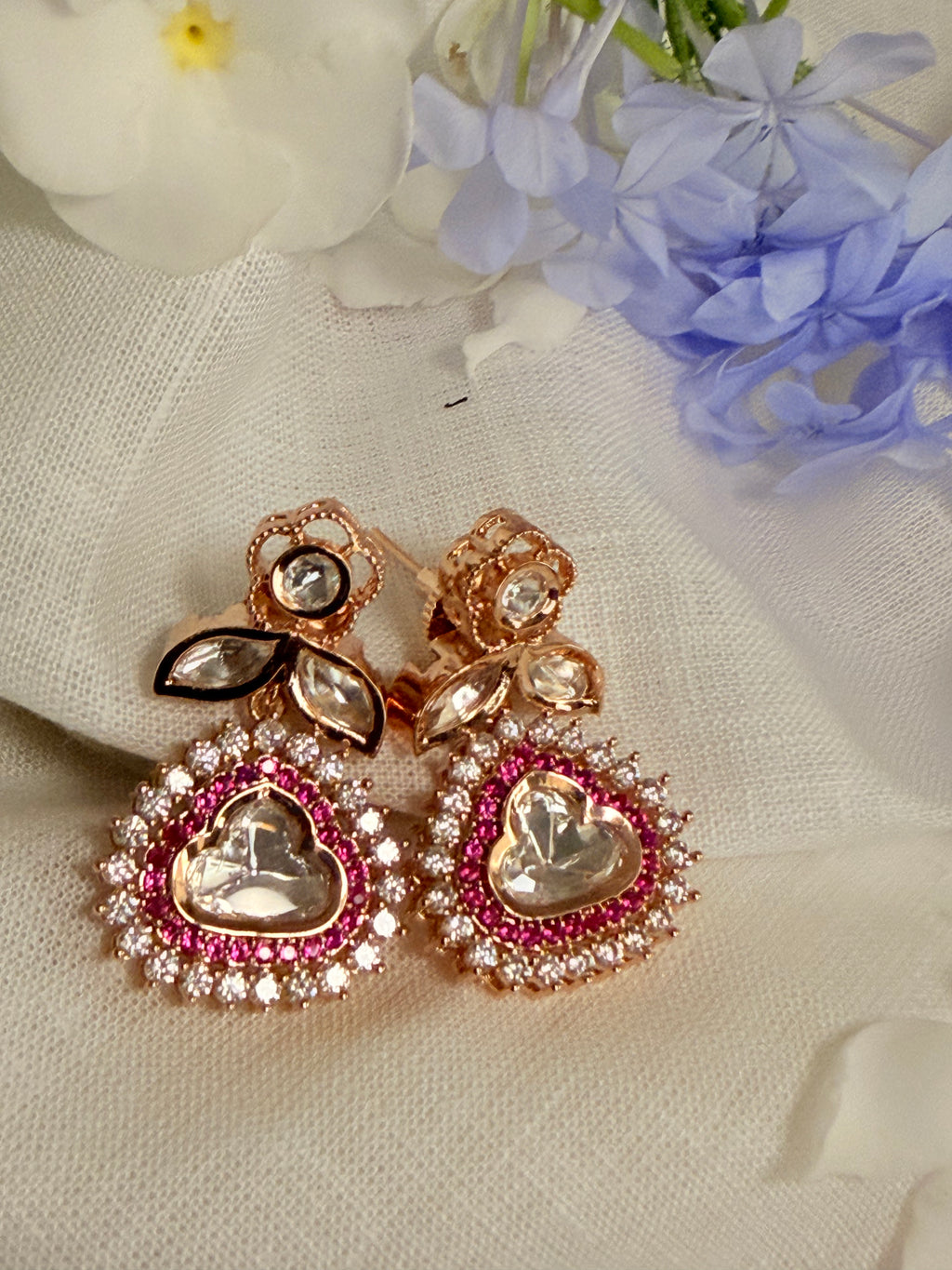 Hridaya Polki Drop Earrings – Rose Gold Finish with Ruby, Emerald & Classic Stone Options - Ruby (2)
