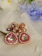 Hridaya Polki Drop Earrings – Rose Gold Finish with Ruby, Emerald & Classic Stone Options - Ruby (2)