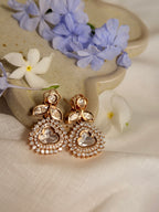 Hridaya Polki Drop Earrings – Rose Gold Finish with Ruby, Emerald & Classic Stone Options - White (2)