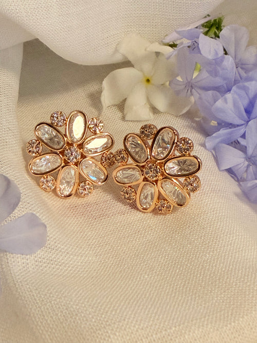 Aarohi Bloom Polki Stud Earrings – Rose Gold Finish - Aarohi Bloom Polki Stud Earrings – Rose Gold Finish (1)