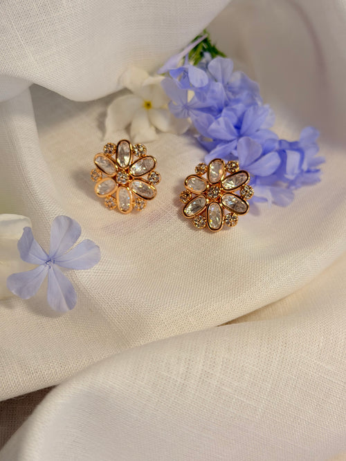 Aarohi Bloom Polki Stud Earrings – Rose Gold Finish - Aarohi Bloom Polki Stud Earrings – Rose Gold Finish (2)