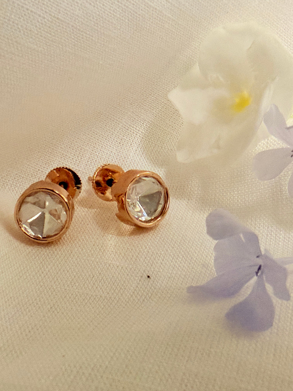Ira Classic Polki Stud Earrings – Rose Gold Finish - Ira Classic Polki Stud Earrings – Rose Gold Finish (1)