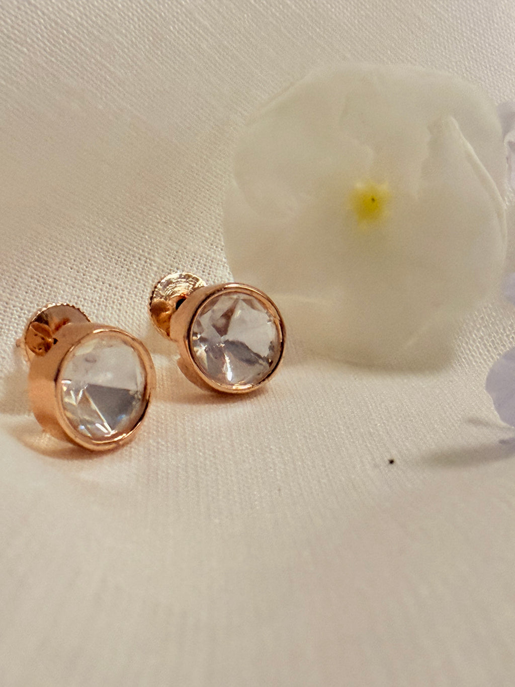 Ira Classic Polki Stud Earrings – Rose Gold Finish - Ira Classic Polki Stud Earrings – Rose Gold Finish (2)