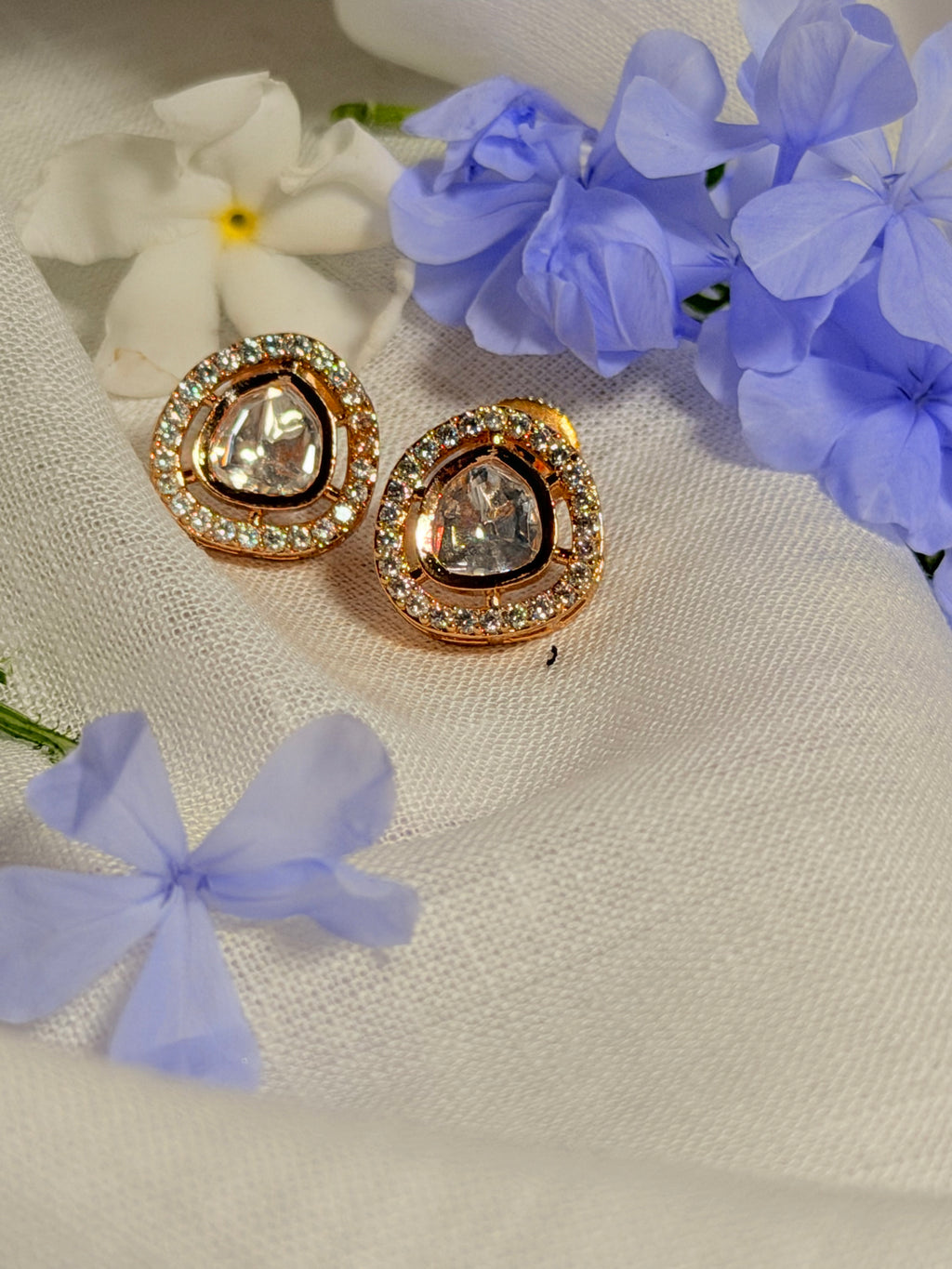 Nila Polki Halo Stud Earrings – Rose Gold Finish - Nila Polki Halo Stud Earrings – Rose Gold Finish (2)