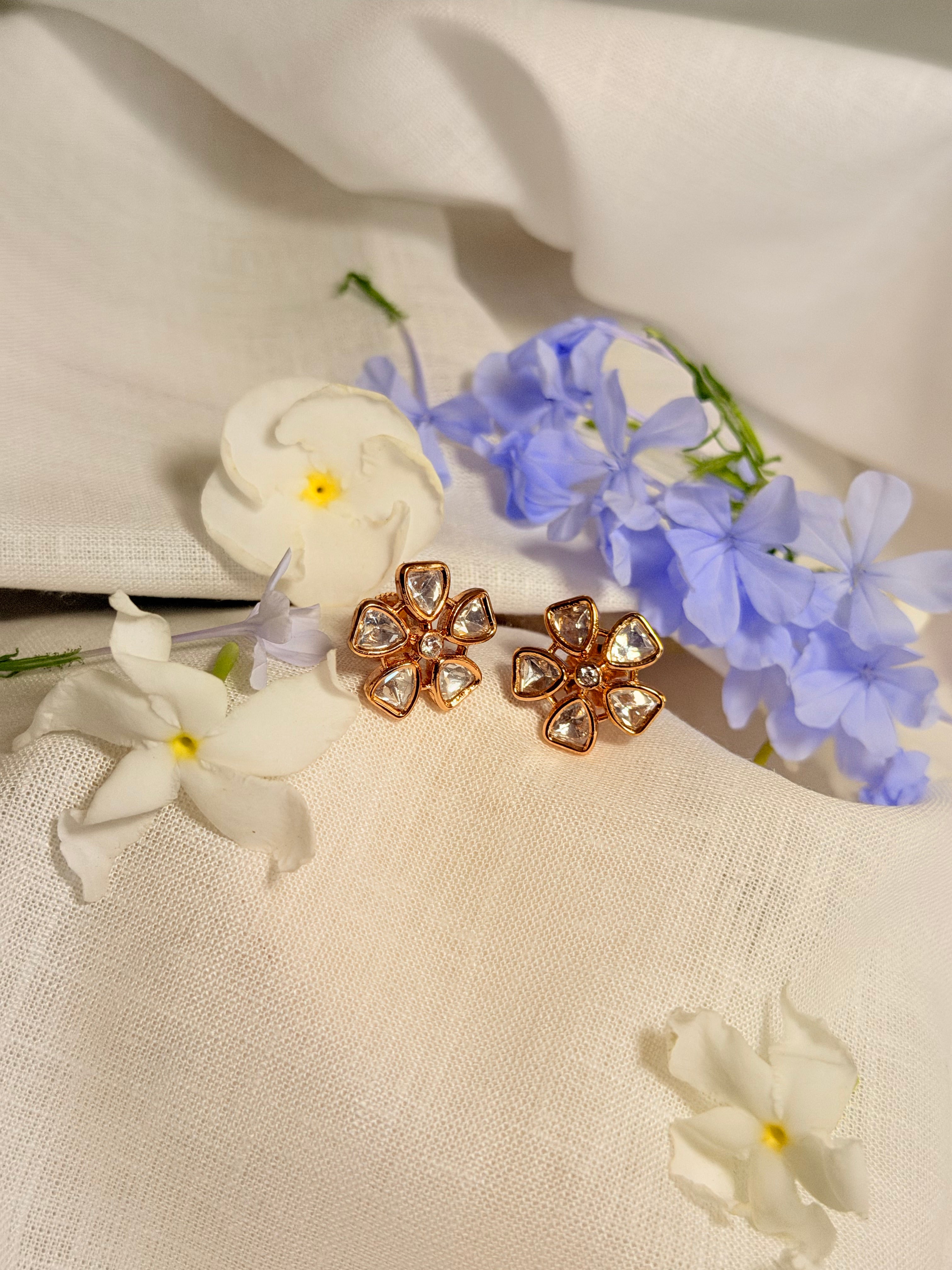 Tara Bloom Polki Stud Earrings – Rose Gold Finish - Tara Bloom Polki Stud Earrings – Rose Gold Finish (1)