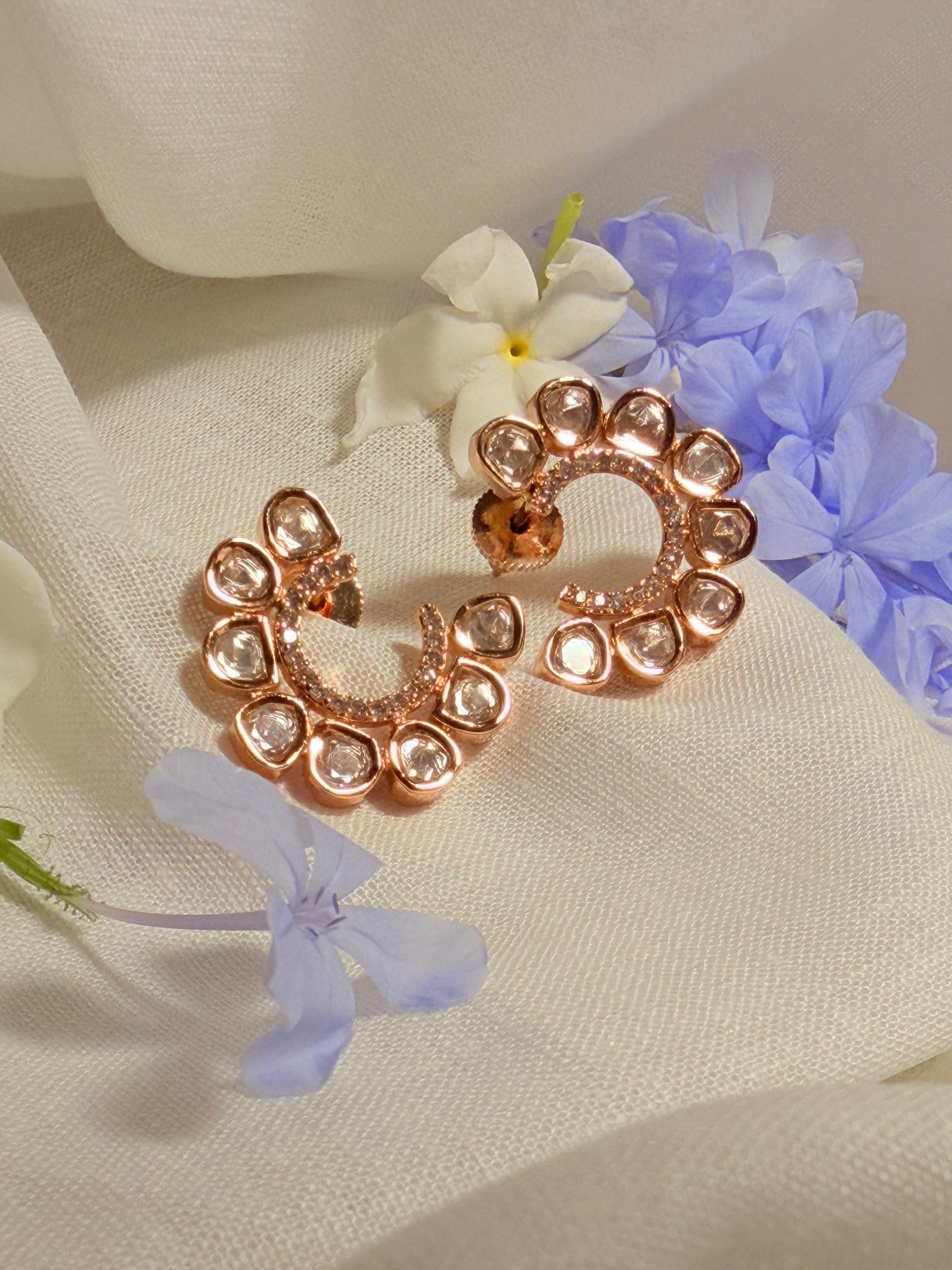 Chandrika Polki Crescent Earrings – Rose Gold Finish - Chandrika Polki Crescent Earrings – Rose Gold Finish (1)