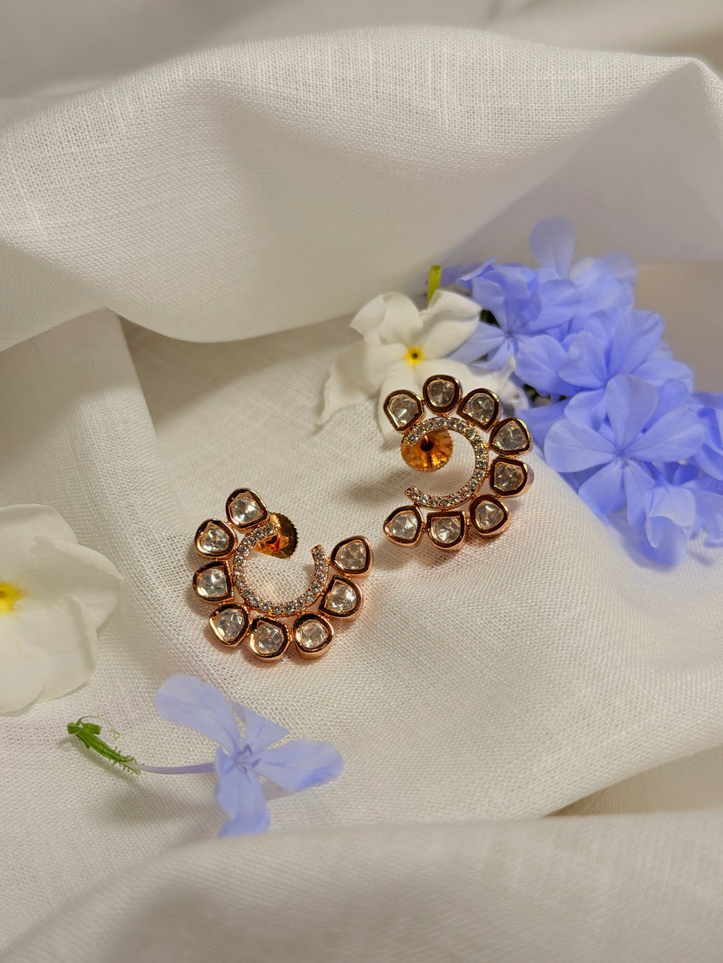 Chandrika Polki Crescent Earrings – Rose Gold Finish - Chandrika Polki Crescent Earrings – Rose Gold Finish (2)