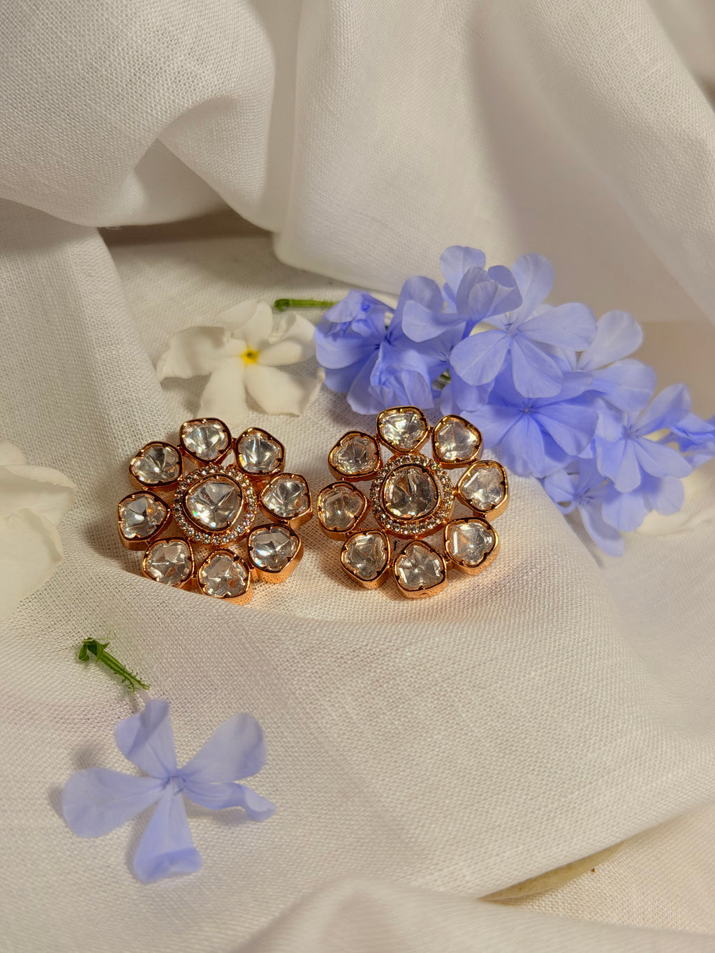 Aarini Rose Gold Polki Cluster Statement Earrings - Aarini Rose Gold Polki Cluster Statement Earrings (1)