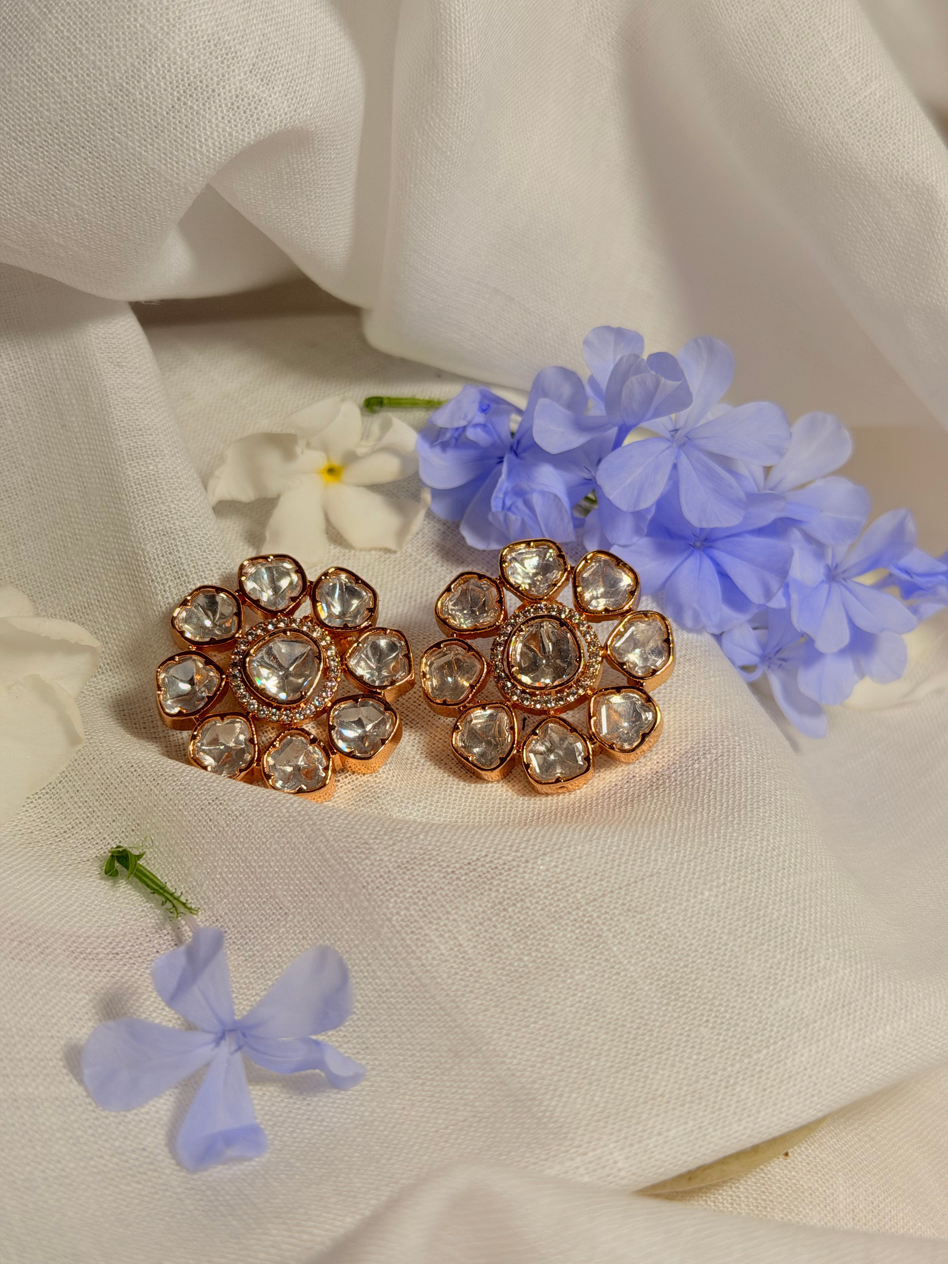 Aarini Rose Gold Polki Cluster Statement Earrings - Aarini Rose Gold Polki Cluster Statement Earrings (1)