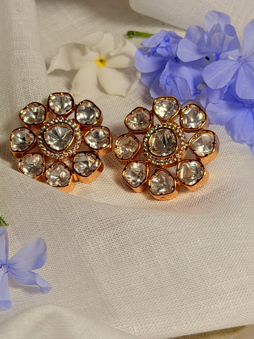 Aarini Rose Gold Polki Cluster Statement Earrings - Aarini Rose Gold Polki Cluster Statement Earrings (2)