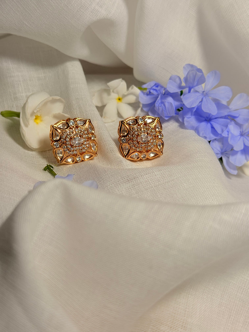Jharini Polki Statement Stud Earrings – Rose Gold Finish - Jharini Polki Statement Stud Earrings – Rose Gold Finish (2)