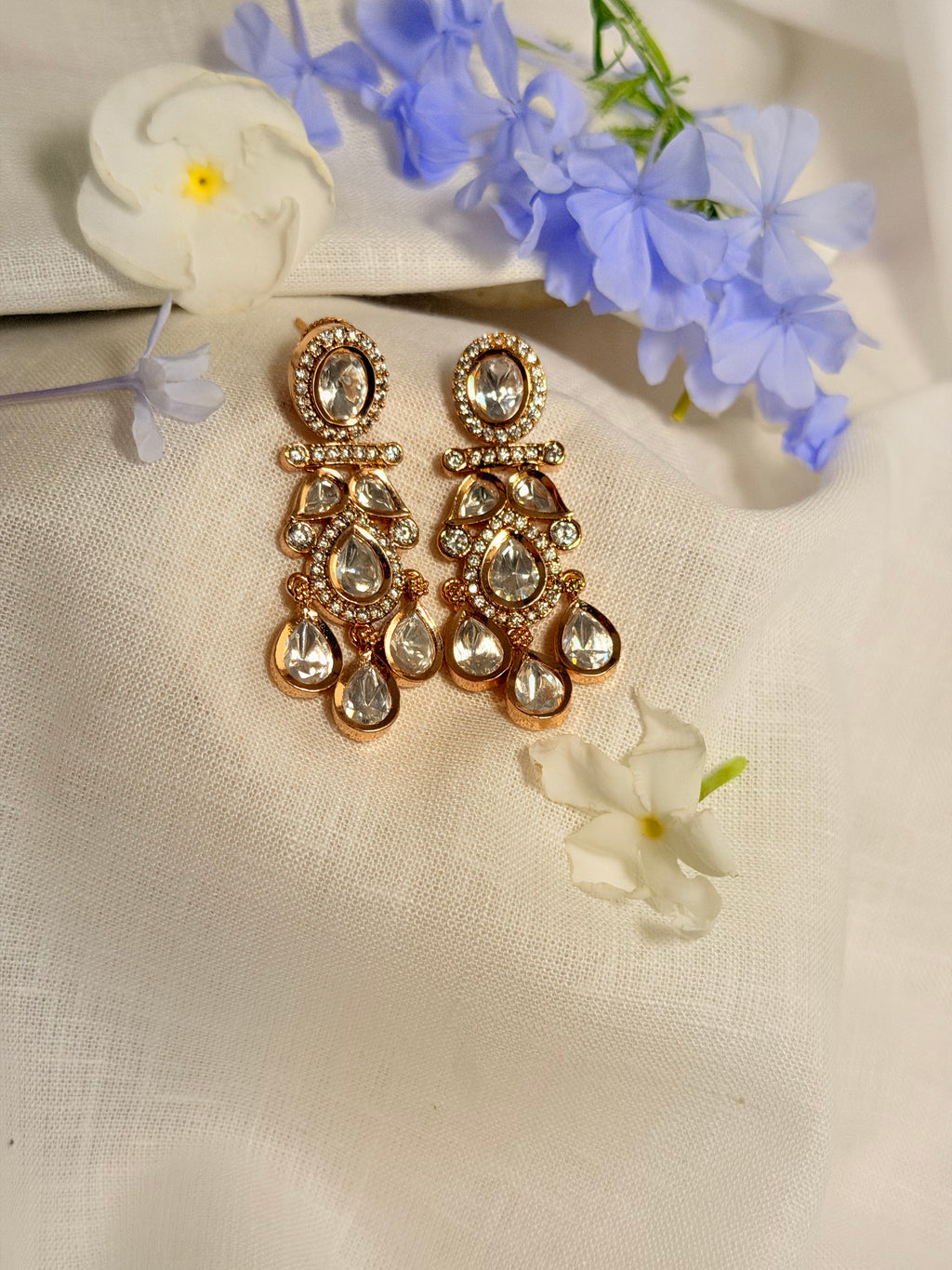 Ishani Polki Kundan Chandbali Earrings – Gold Finish Traditional Statement Earrings - Ishani Polki Kundan Chandbali Earrings – Gold Finish Traditional Statement Earrings (1)
