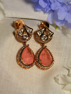 Nayara Polki Kundan Drop Earrings – Gold Finish Minimal Statement Earrings - Peach (1)