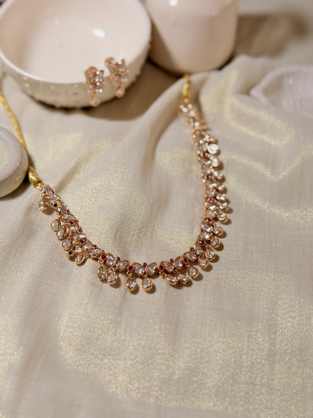 Butterfly Polki Kundan Choker Set with Earrings – Rosegold Finish - Ruby (1)