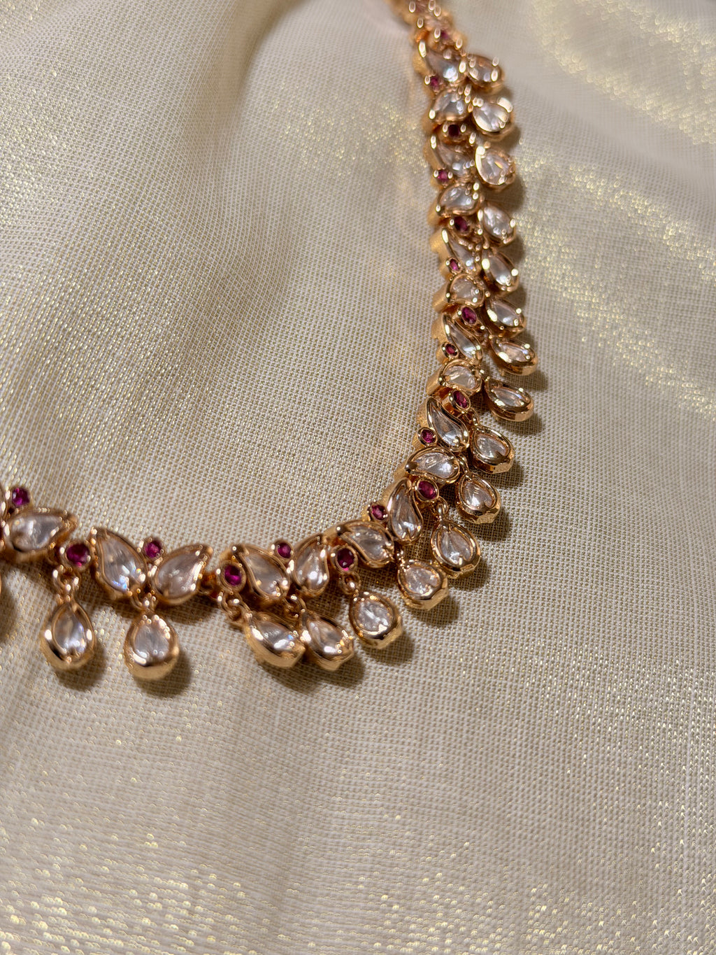 Butterfly Polki Kundan Choker Set with Earrings – Rosegold Finish - Ruby (2)