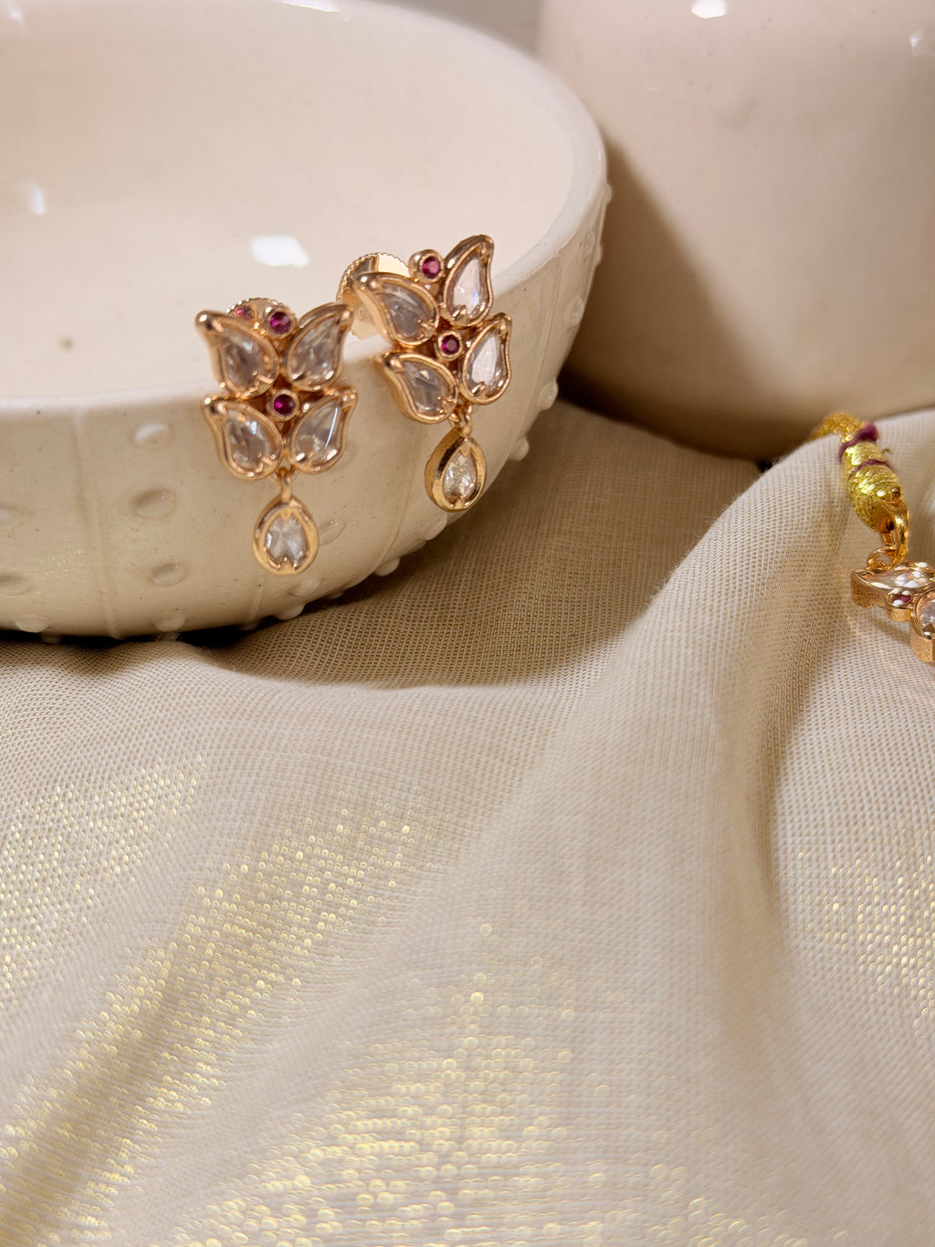 Butterfly Polki Kundan Choker Set with Earrings – Rosegold Finish - Ruby (3)