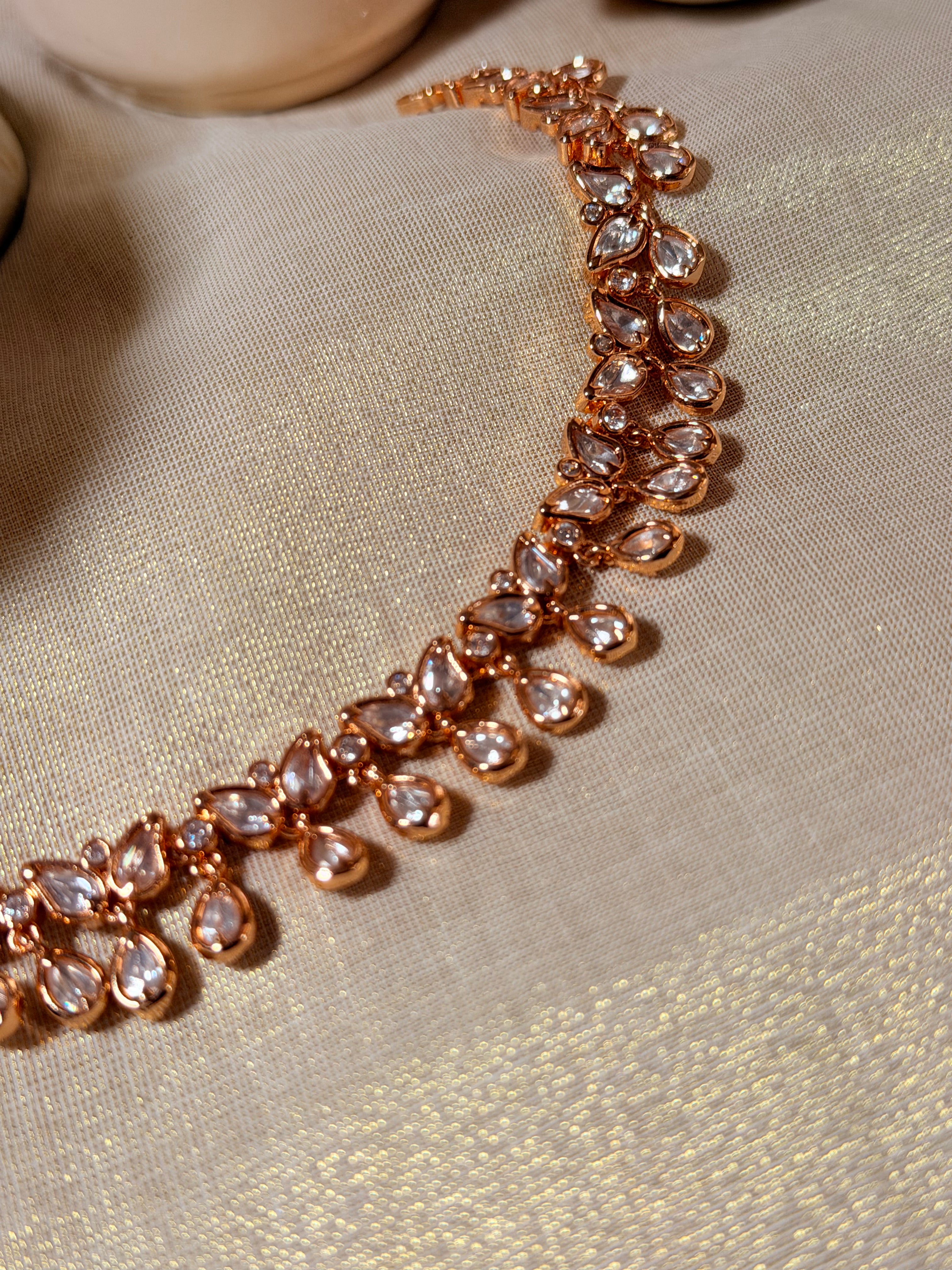 Butterfly Polki Kundan Choker Set with Earrings – Rosegold Finish - White (1)
