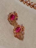 Ruby Accent Polki Kundan Choker Necklace Set with Earrings – Rose Gold Finish - Ruby Accent Polki Kundan Choker Necklace Set with Earrings – Rose Gold Finish (1)