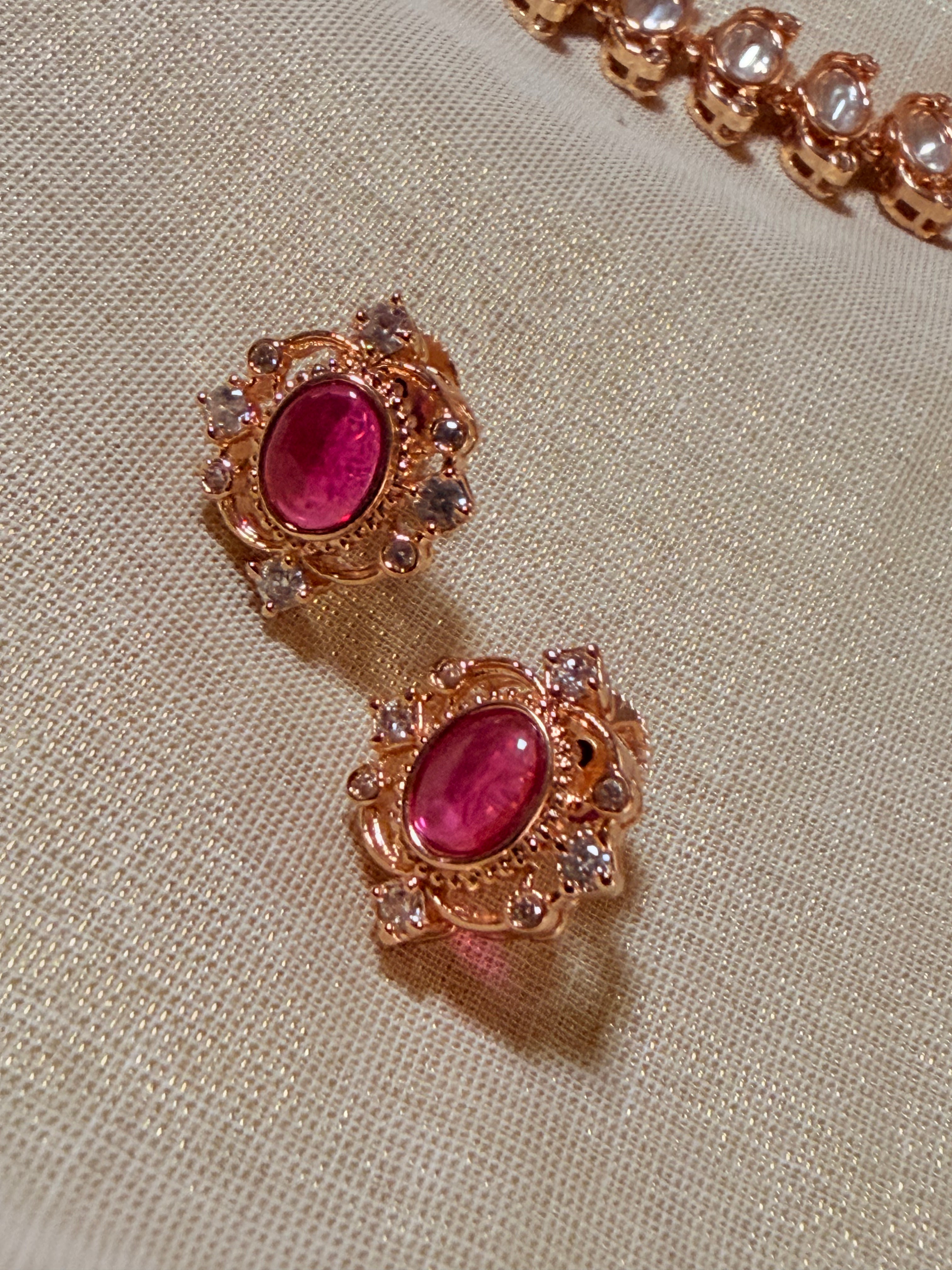 Ruby Accent Polki Kundan Choker Necklace Set with Earrings – Rose Gold Finish - Ruby Accent Polki Kundan Choker Necklace Set with Earrings – Rose Gold Finish (1)