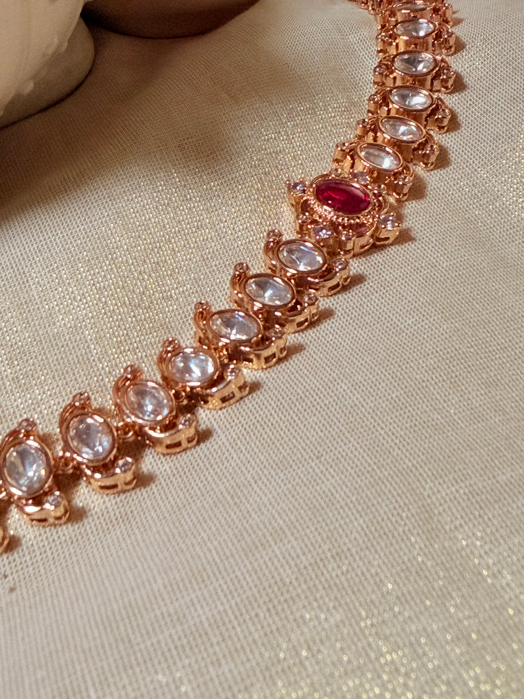 Ruby Accent Polki Kundan Choker Necklace Set with Earrings – Rose Gold Finish - Ruby Accent Polki Kundan Choker Necklace Set with Earrings – Rose Gold Finish (3)