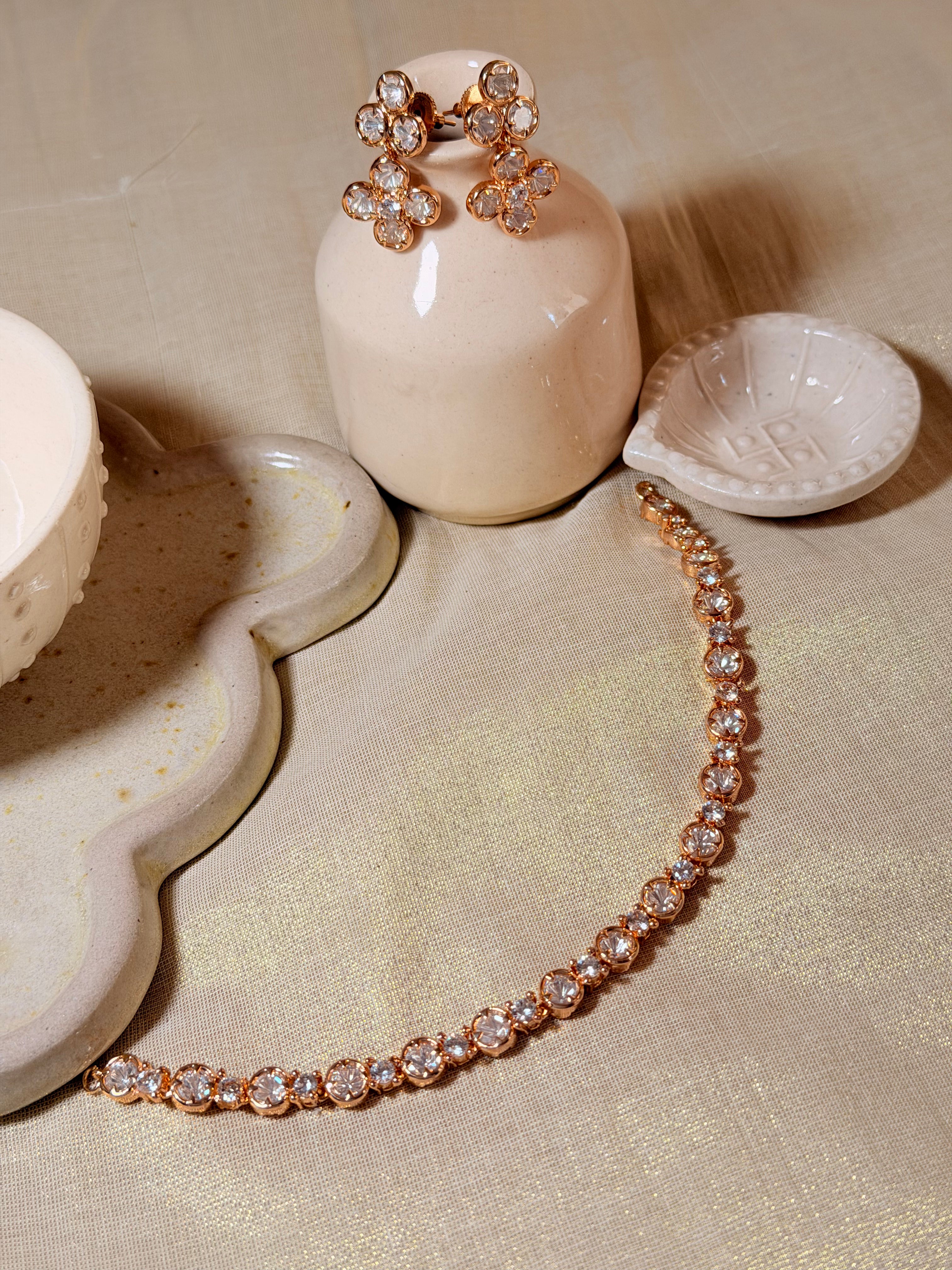 Classic Round Polki Kundan Choker Necklace Set with Floral Earrings – Rose Gold Finish - Classic Round Polki Kundan Choker Necklace Set with Floral Earrings – Rose Gold Finish (1)