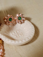Emerald Green Floral Polki Kundan Choker Necklace Set with Matching Stud Earrings – Rose Gold Finish - Emerald Green Floral Polki Kundan Choker Necklace Set with Matching Stud Earrings – Rose Gold Finish (1)