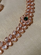 Emerald Green Floral Polki Kundan Choker Necklace Set with Matching Stud Earrings – Rose Gold Finish - Emerald Green Floral Polki Kundan Choker Necklace Set with Matching Stud Earrings – Rose Gold Finish (3)