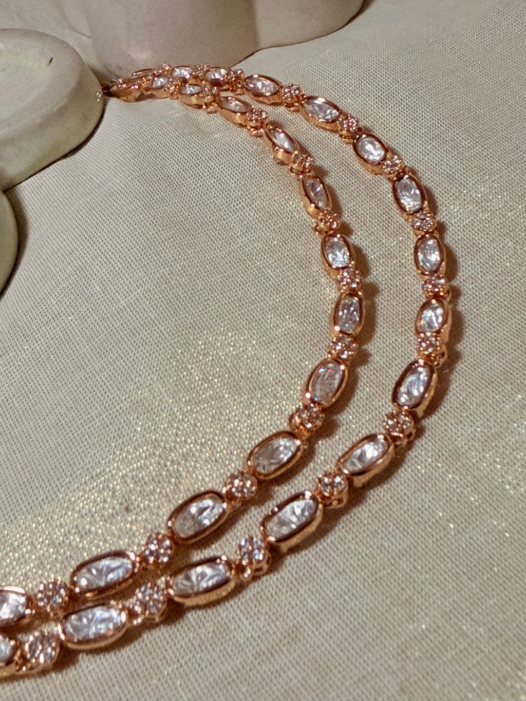Ivory Polki Double Layer Choker Necklace Set with Floral Stud Earrings – Rose Gold Finish - Ivory Polki Double Layer Choker Necklace Set with Floral Stud Earrings – Rose Gold Finish (2)