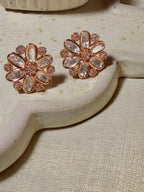 Ivory Polki Double Layer Choker Necklace Set with Floral Stud Earrings – Rose Gold Finish - Ivory Polki Double Layer Choker Necklace Set with Floral Stud Earrings – Rose Gold Finish (3)