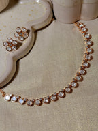 Classic Ivory Polki Kundan Choker Necklace Set with Floral Stud Earrings – Rose Gold Finish - Classic Ivory Polki Kundan Choker Necklace Set with Floral Stud Earrings – Rose Gold Finish (2)