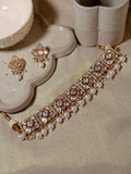 Royal Ivory Pearl Polki Kundan Choker Necklace Set with Matching Earrings – Rose Gold Finish - Royal Ivory Pearl Polki Kundan Choker Necklace Set with Matching Earrings – Rose Gold Finish (1)