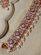 Royal Ivory Pearl Polki Kundan Choker Necklace Set with Matching Earrings – Rose Gold Finish - Royal Ivory Pearl Polki Kundan Choker Necklace Set with Matching Earrings – Rose Gold Finish (2)