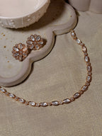 Ivory Oval Polki Kundan Choker Necklace Set with Floral Stud Earrings – Rose Gold Finish - Ivory Oval Polki Kundan Choker Necklace Set with Floral Stud Earrings – Rose Gold Finish (2)
