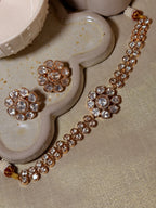 Royal Floral Polki Kundan Choker Necklace Set with Statement Stud Earrings – Rose Gold Finish - Royal Floral Polki Kundan Choker Necklace Set with Statement Stud Earrings – Rose Gold Finish (2)