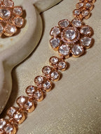 Royal Floral Polki Kundan Choker Necklace Set with Statement Stud Earrings – Rose Gold Finish - Royal Floral Polki Kundan Choker Necklace Set with Statement Stud Earrings – Rose Gold Finish (3)