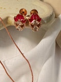 Ruby Pink Floral Polki Pendant Necklace Set with Matching Stud Earrings – Rose Gold Finish - Ruby Pink Floral Polki Pendant Necklace Set with Matching Stud Earrings – Rose Gold Finish (1)