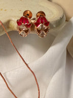 Ruby Pink Floral Polki Pendant Necklace Set with Matching Stud Earrings – Rose Gold Finish - Ruby Pink Floral Polki Pendant Necklace Set with Matching Stud Earrings – Rose Gold Finish (1)
