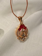 Ruby Pink Floral Polki Pendant Necklace Set with Matching Stud Earrings – Rose Gold Finish - Ruby Pink Floral Polki Pendant Necklace Set with Matching Stud Earrings – Rose Gold Finish (3)