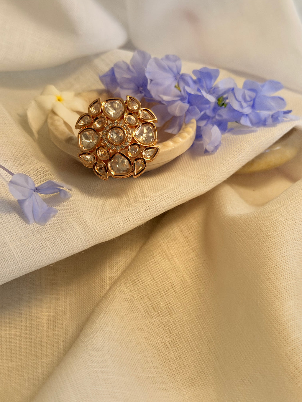 Samaira Polki Kundan Statement Ring – Gold Finish Adjustable Cocktail Ring - Samaira Polki Kundan Statement Ring – Gold Finish Adjustable Cocktail Ring (2)