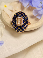 Nayantara Meenakari Polki Statement Ring – Gold Finish Adjustable Cocktail Ring - Royal Blue (2)