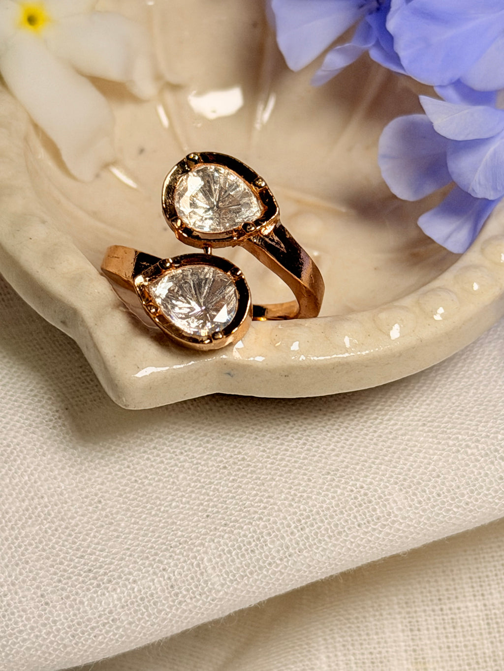 Ishani Dual Polki Adjustable Ring – Rose Gold Finish Statement Ring - Ishani Dual Polki Adjustable Ring – Rose Gold Finish Statement Ring (1)