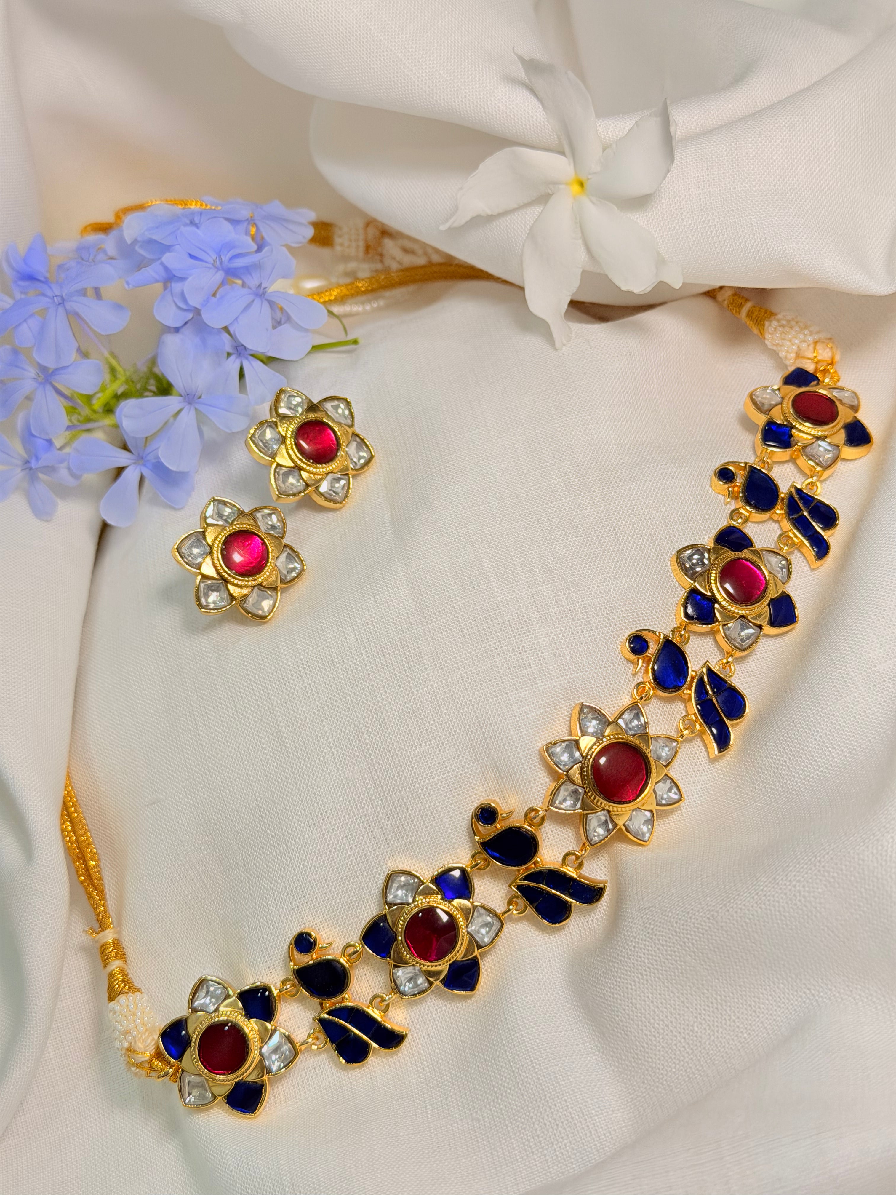Vamika Jadau Peacock Choker Set - Blue (1)